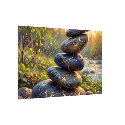Spring River Stones Gold Repair Canvas Art | Healing Decor