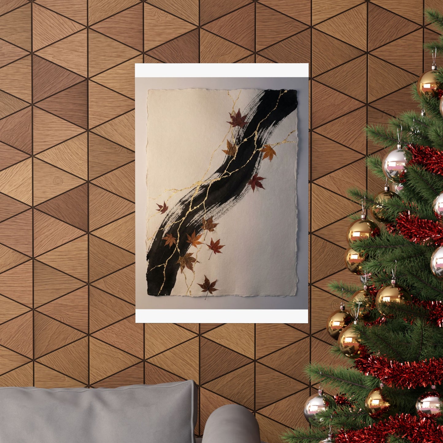Ink Brushstroke Autumn Wall Art Print | Kintsugi Resilient Design