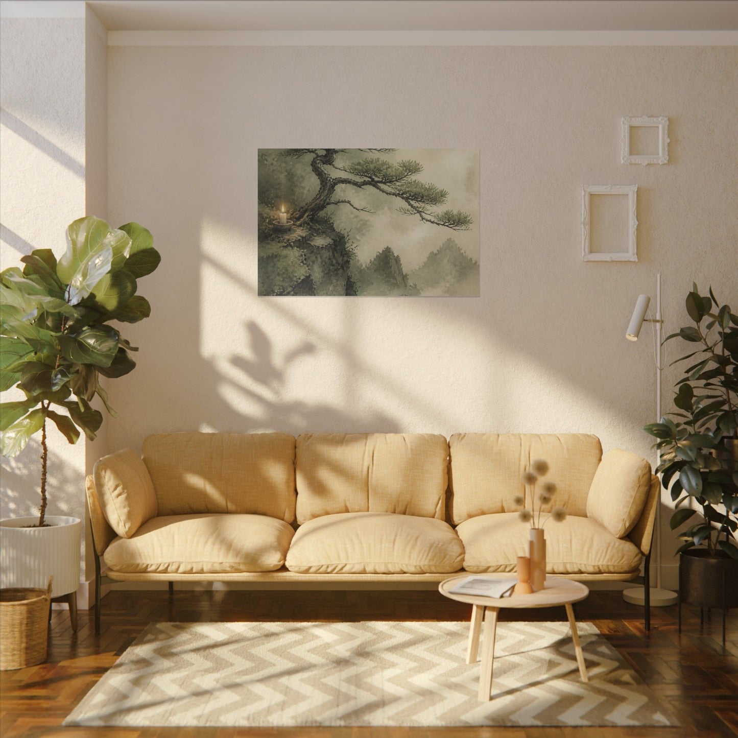Candlelight Pine Tree Canvas Art - Japandi Kanso