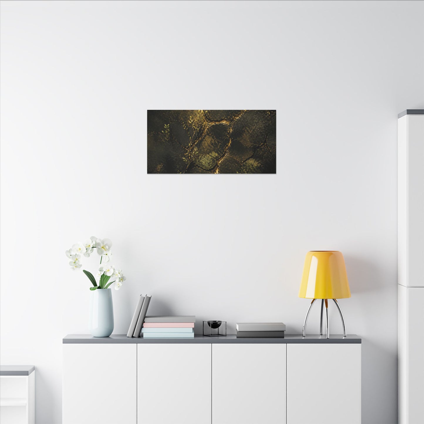 Shibui Cracked Earth Canvas Art - Dark Japandi Dark Texture