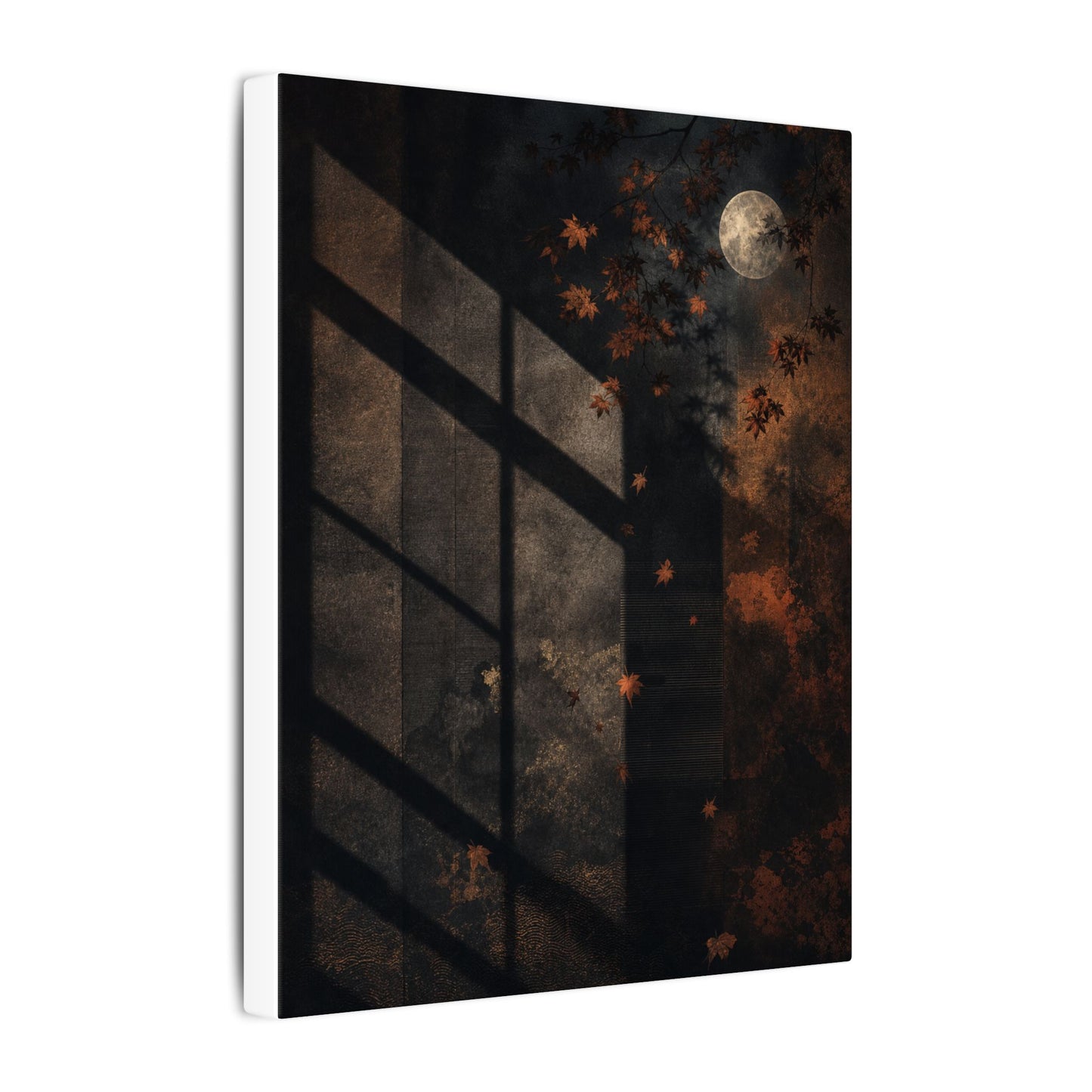 Sophisticated Shadow Play Canvas Art - Dark Texture Dark Japandi