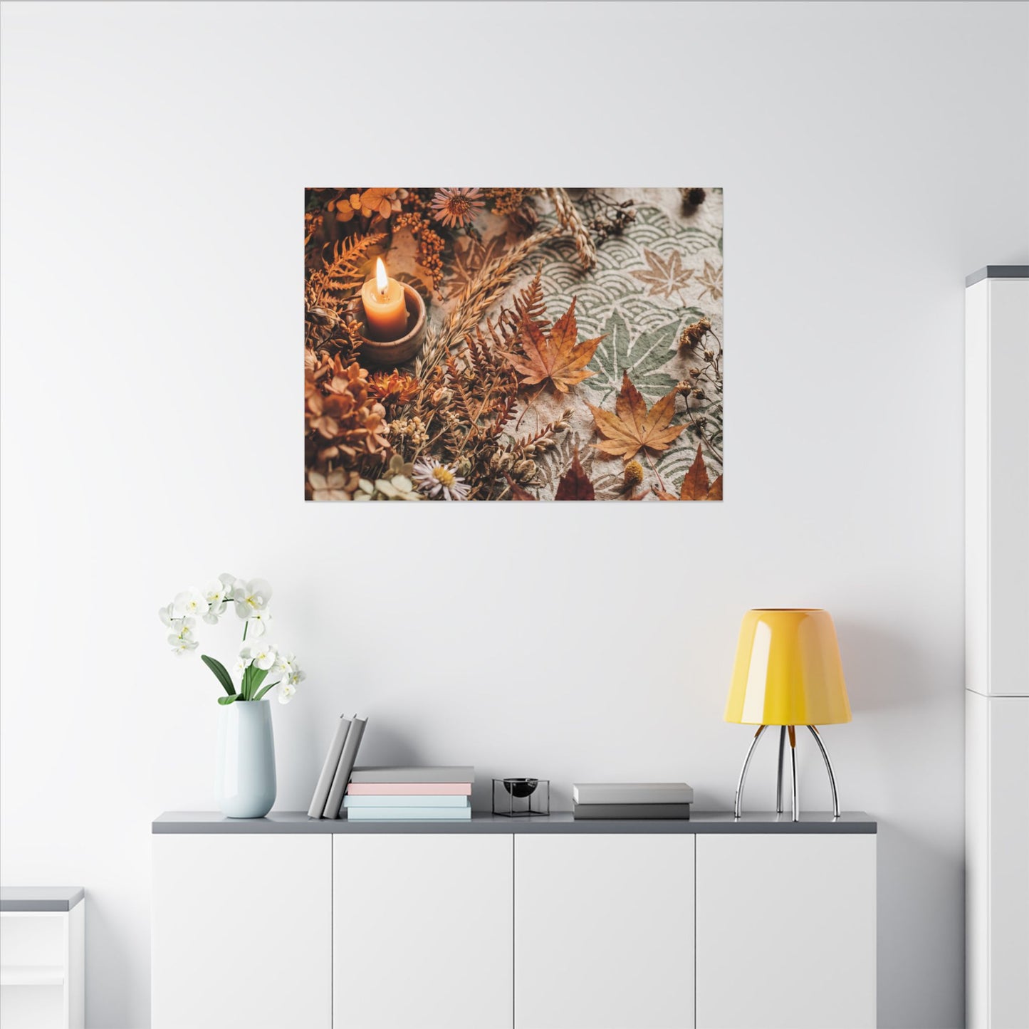 Candlelight Dried Flowers Canvas Art - Japandi Seijaku