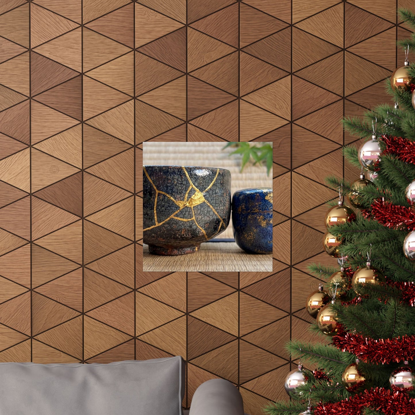 Kintsugi Tea Ceremony in Dawn | Crackle Gold Wall Art Print