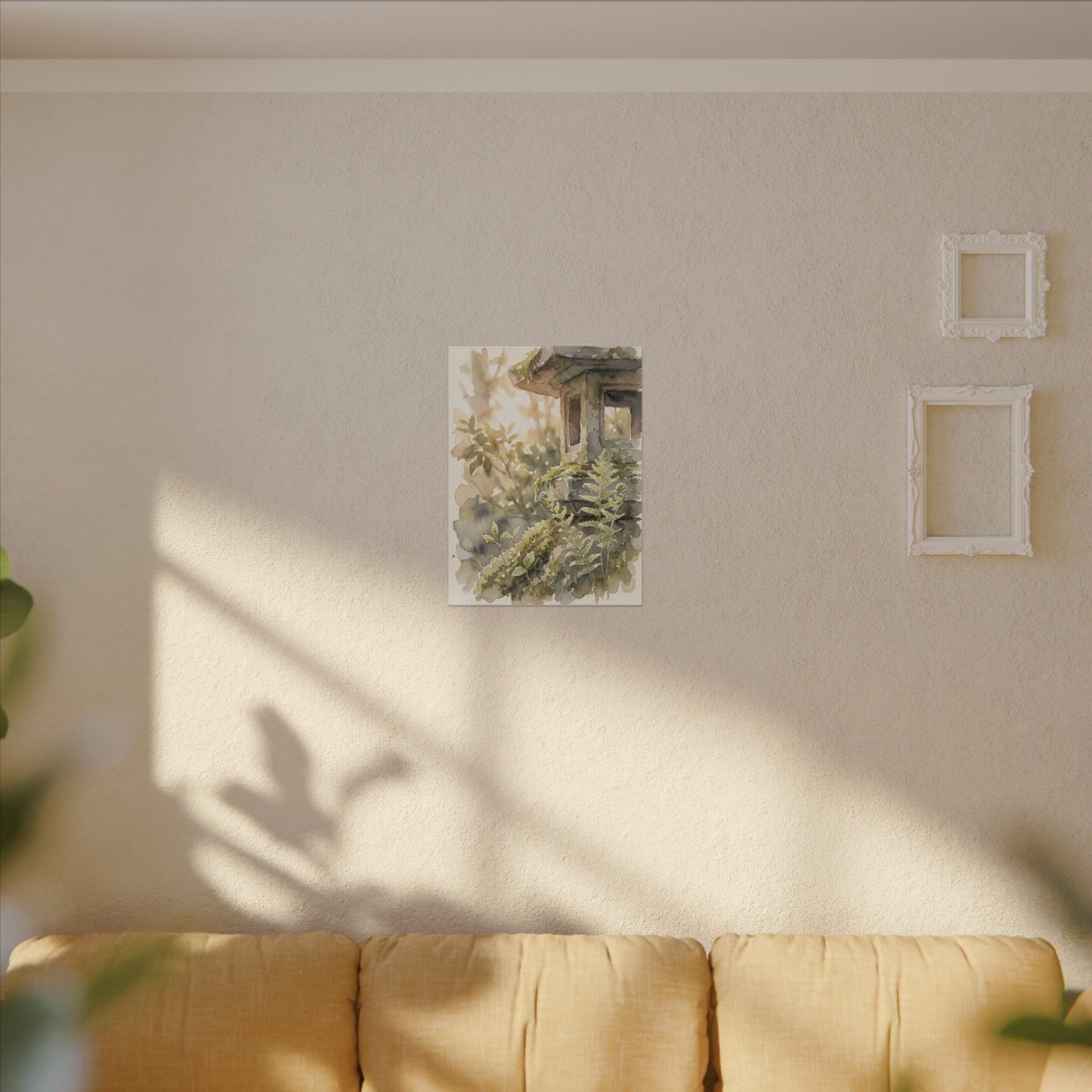 Earthy Stone Lantern Canvas Art - Watercolor Japandi