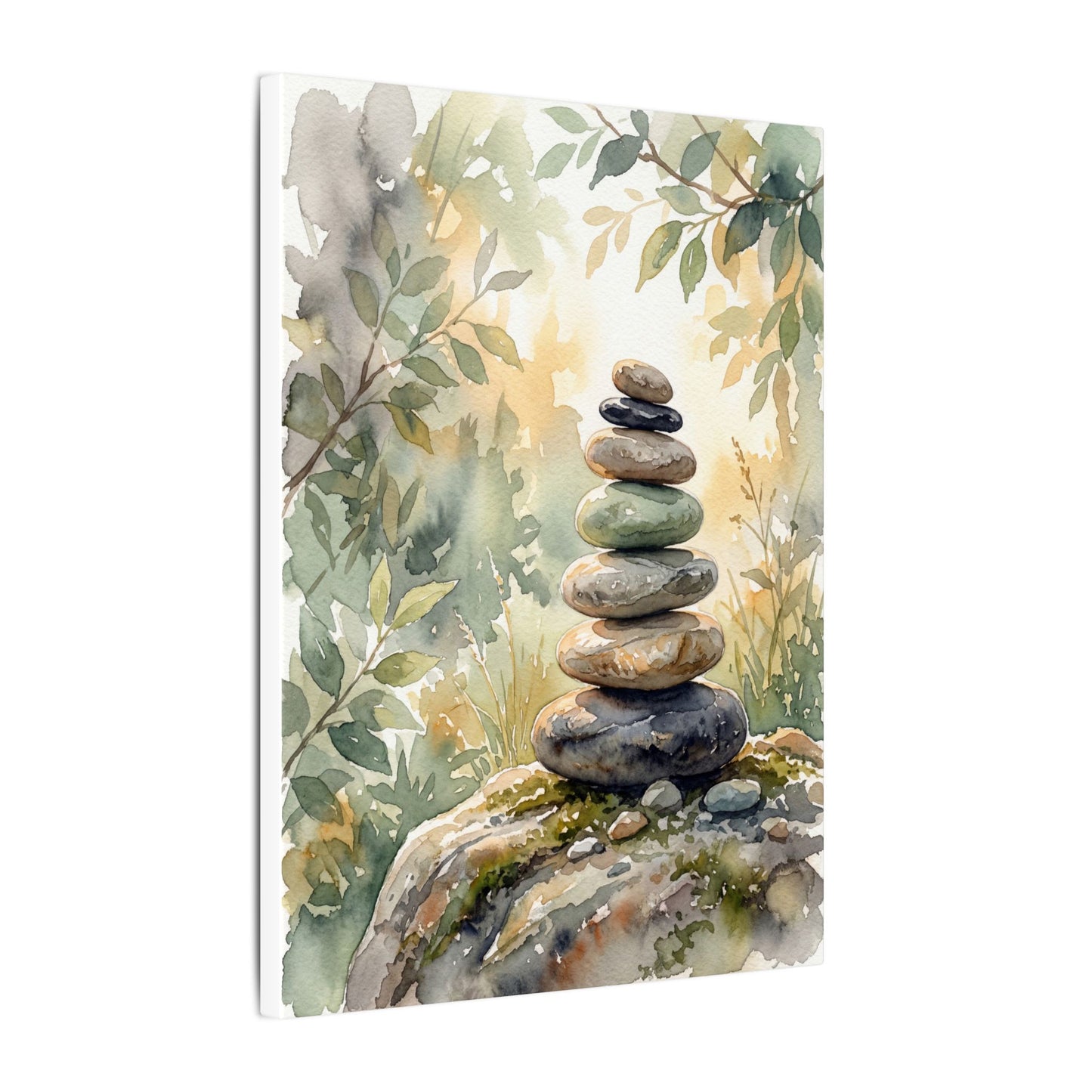 Golden Hour River Stones Canvas Art - Japandi Mono No Aware