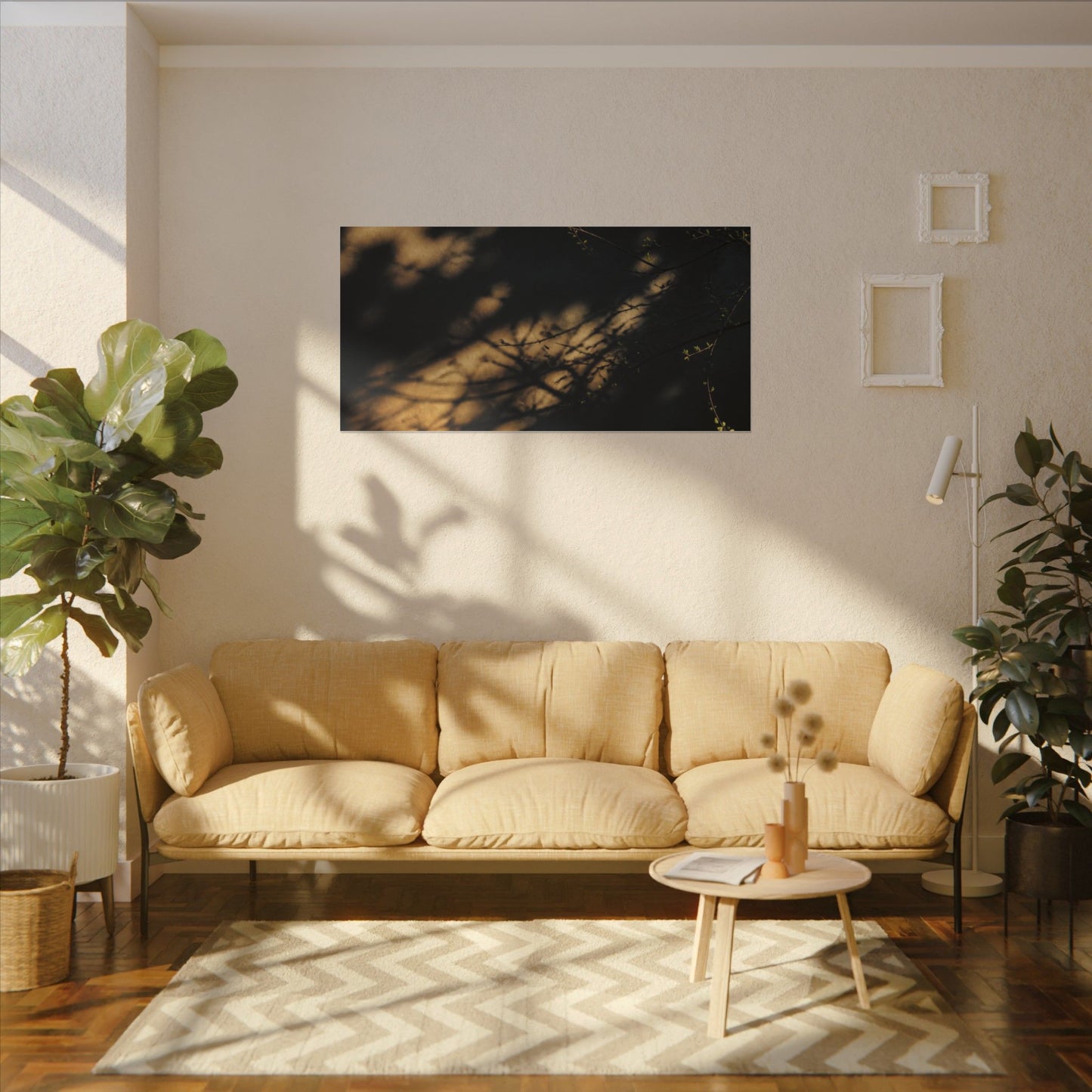 Moody Shadow Play Canvas Art - Moody Minimal Dark Japandi
