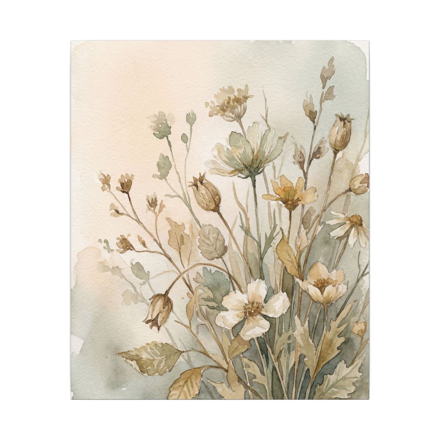 Summer Dried Flowers Watercolor Canvas Art | Elegant Decor