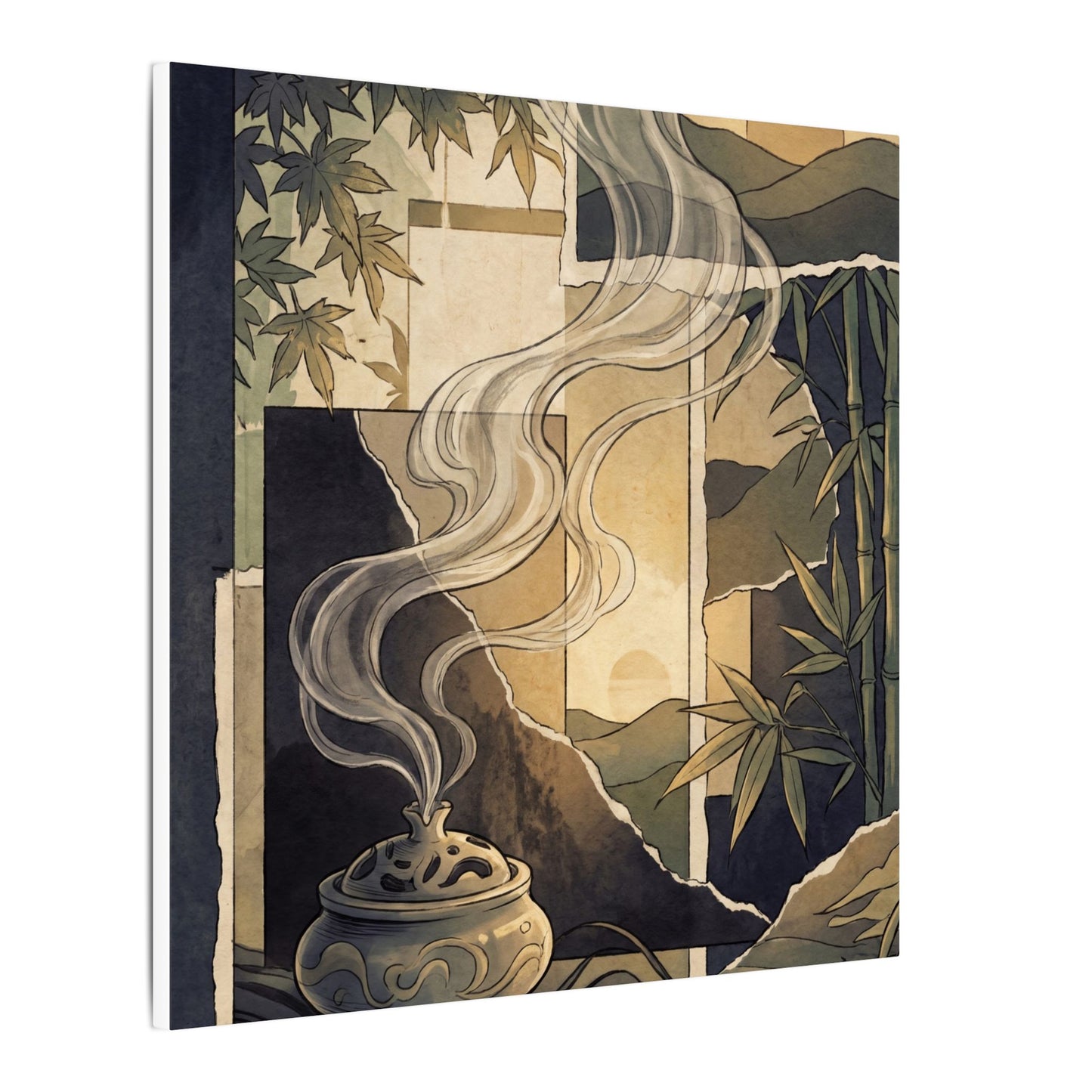 Tranquil Incense Smoke Canvas Art - Ukiyo E Inspired Zen