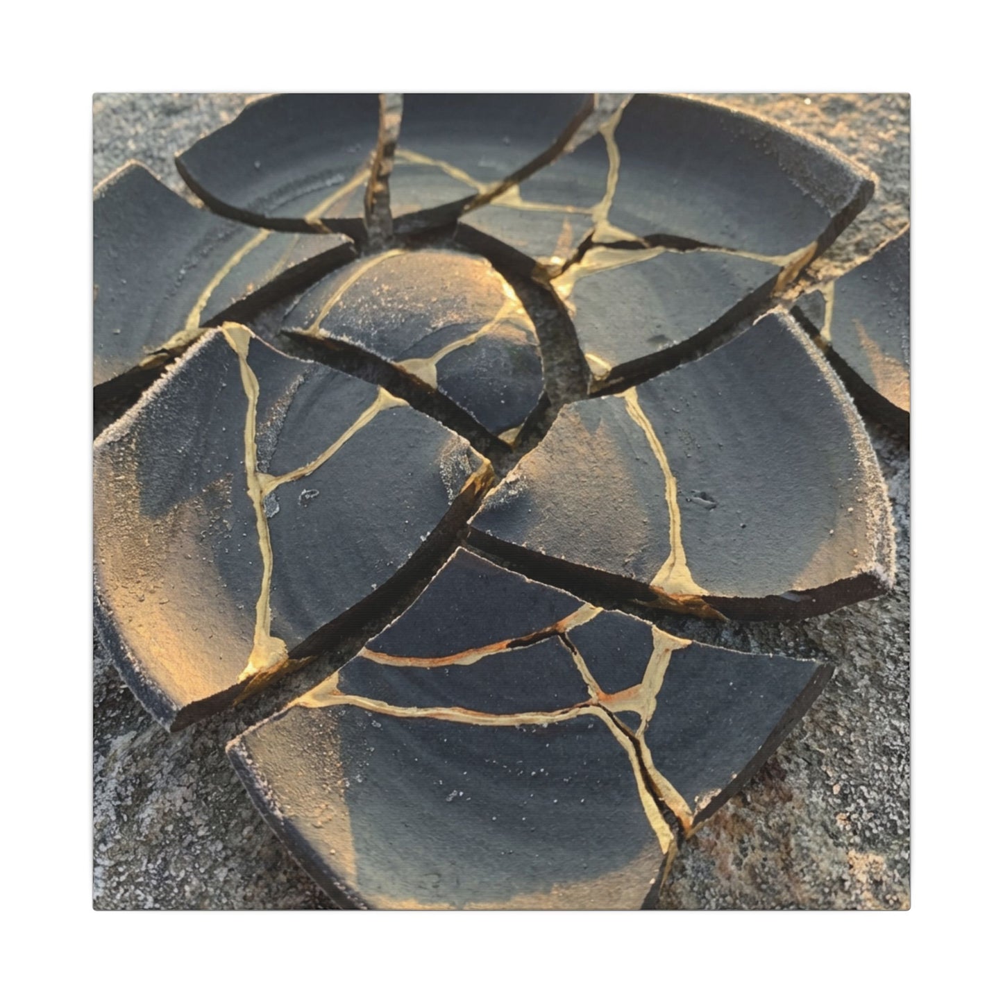 Broken Pottery Winter Canvas Art | Kintsugi Resilient Design