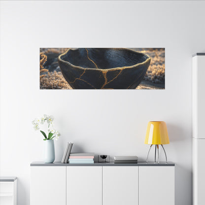 Ceramic Bowl Canvas Art | Winter Kintsugi Gold Repair Art