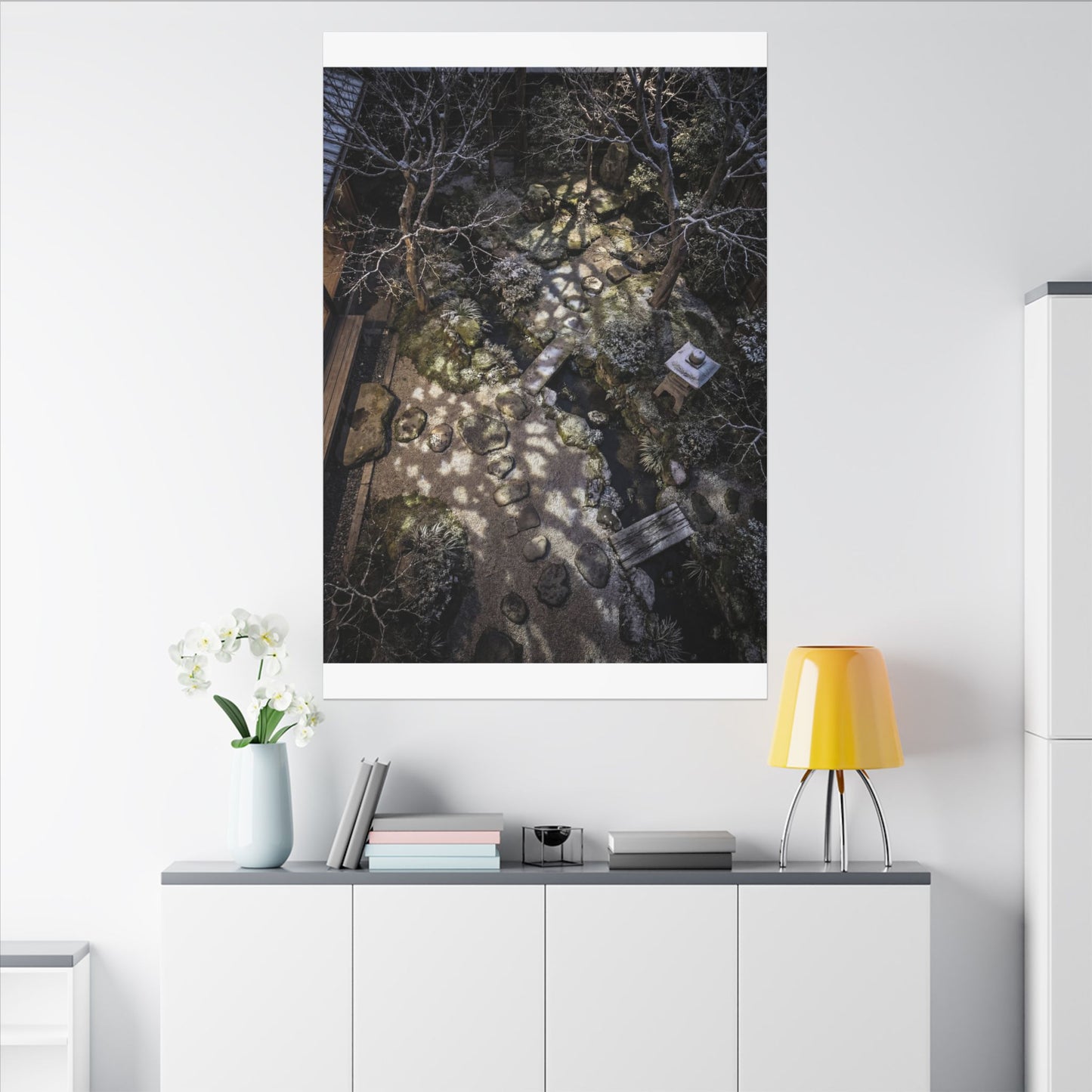 Moonlit Garden Japanese Pattern Canvas Art | Elegant Japandi Art