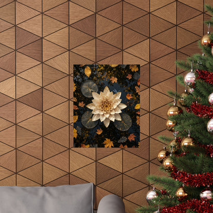 Lotus Flower Wall Art Print | Autumn Kintsugi Gold Repair Art