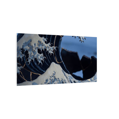 Ocean Wave Canvas Art | Winter Kintsugi Gold Repair Art