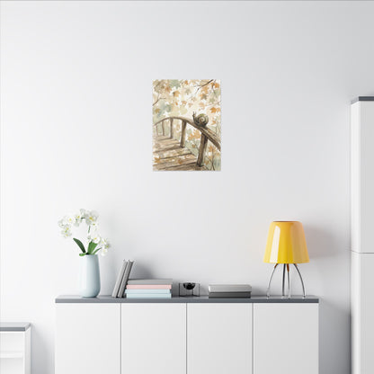Wooden Bridge Canvas Art | Autumn Japandi Watercolor Art
