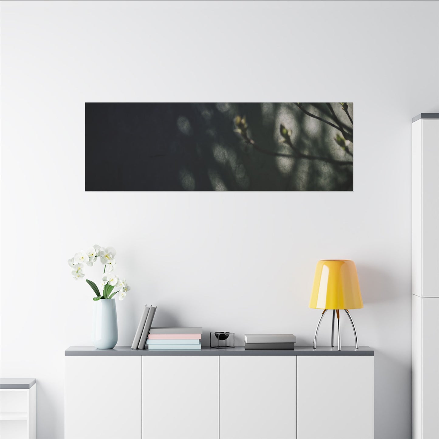 Dark Japandi Shoji Screen in Dappled | Moody Minimal Canvas Art