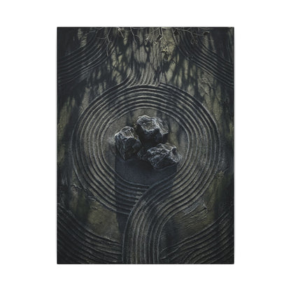Moody Rock Garden Canvas Art - Dark Texture Dark Japandi