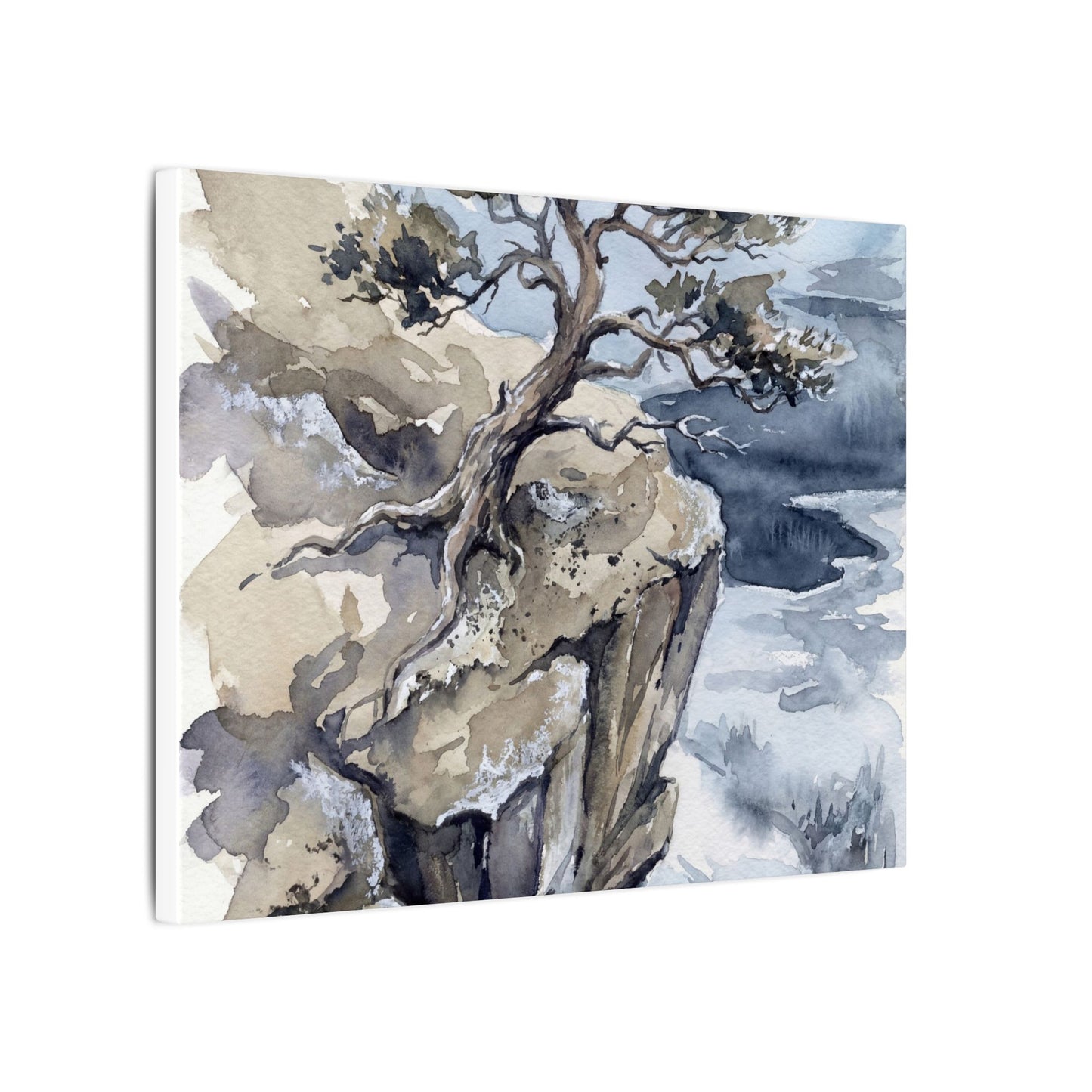 Pine Tree Canvas Art | Winter Japandi Watercolor Art