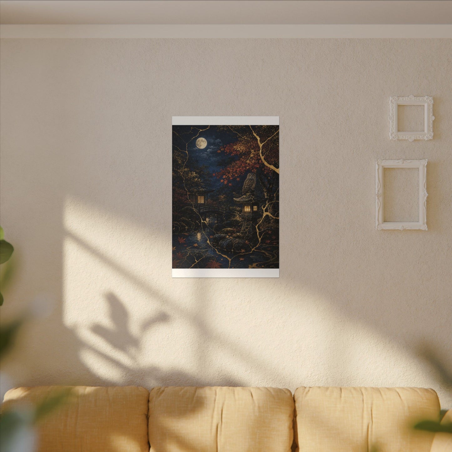 Philosophical Moonlit Garden Canvas Art - Gold Vein Kintsugi
