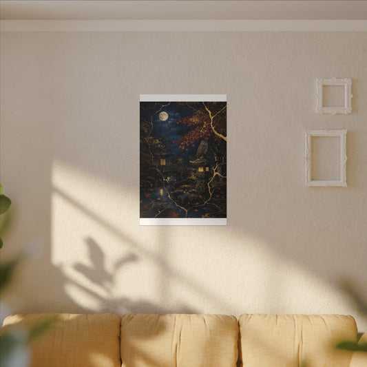 Philosophical Moonlit Garden Canvas Art - Gold Vein Kintsugi