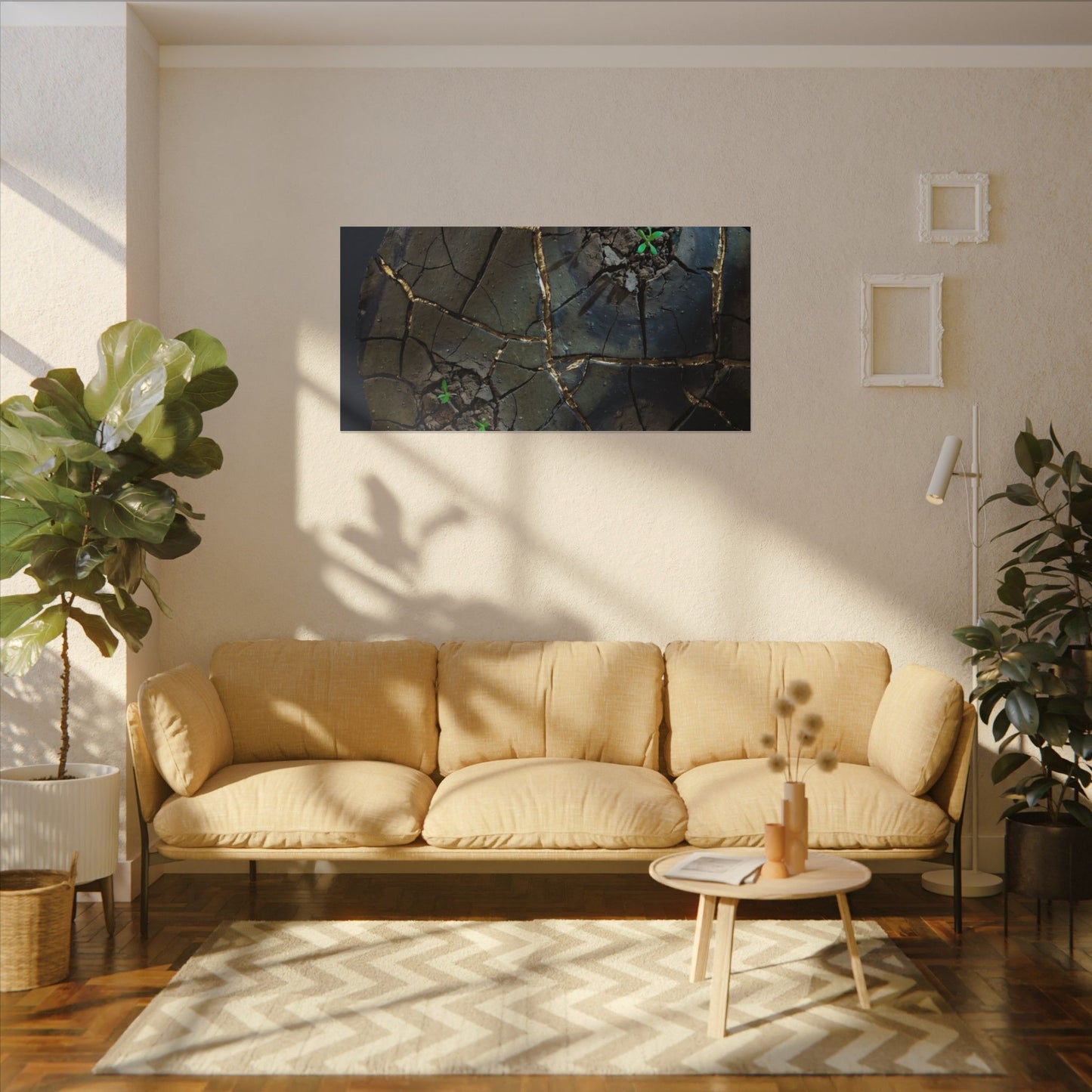 Dark Japandi Cracked Earth in Moonlight | Moody Minimal Canvas Art