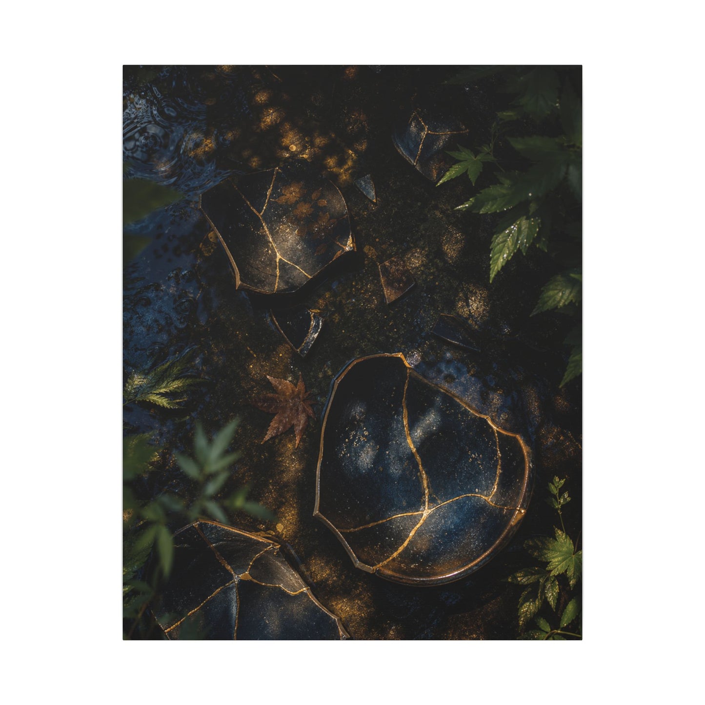 Dark Japandi Broken Pottery in Dappled | Shadow Zen Canvas Art