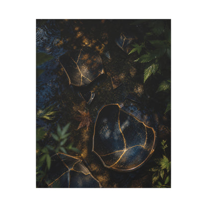 Dark Japandi Broken Pottery in Dappled | Shadow Zen Canvas Art