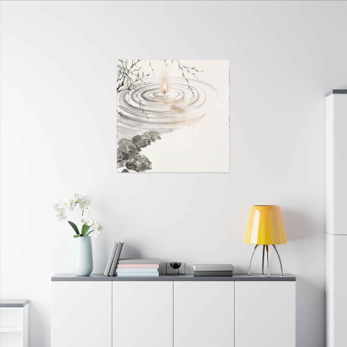 Water Ripple Sumi E Canvas Art | Tranquil Zen Art