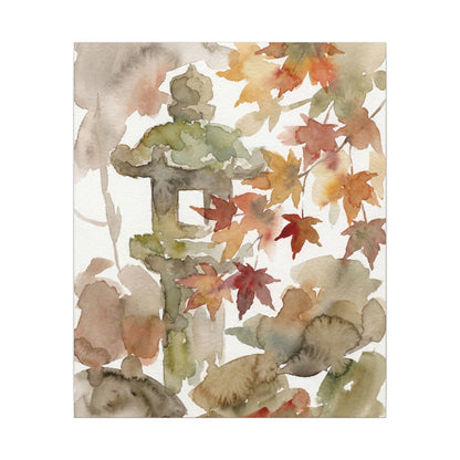 Stone Lantern Watercolor Canvas Art | Earthy Japandi Art