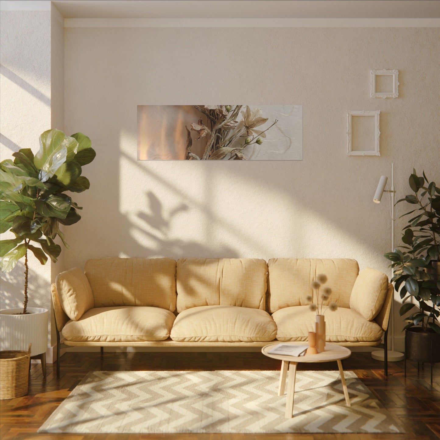 Dried Flowers Japanese Pattern Canvas Art | Neutral Japandi Art