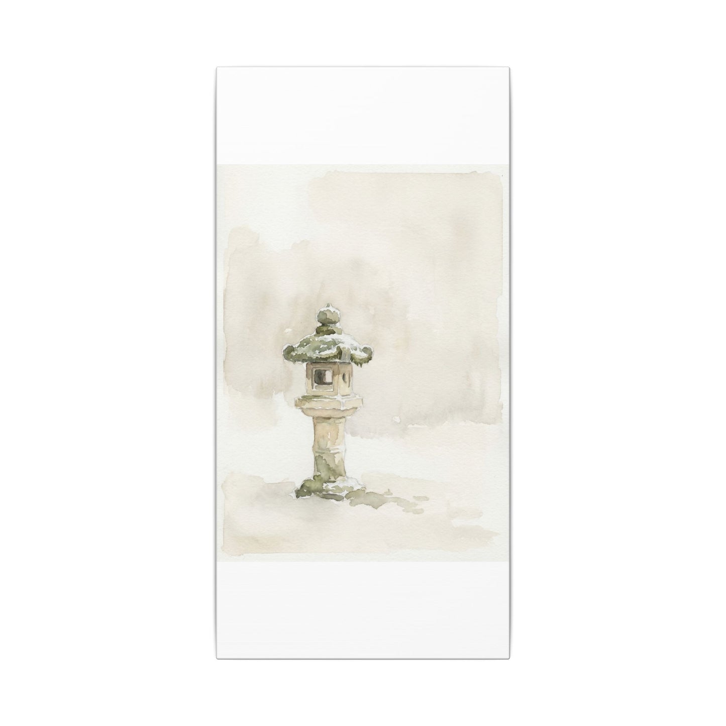 Stone Lantern Winter Canvas Art | Japandi Earthy Design