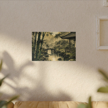 Moonlit Garden Sumi E Canvas Art | Calm Zen Art