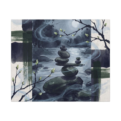 Moonlight River Stones Canvas Art - Zen Shibui