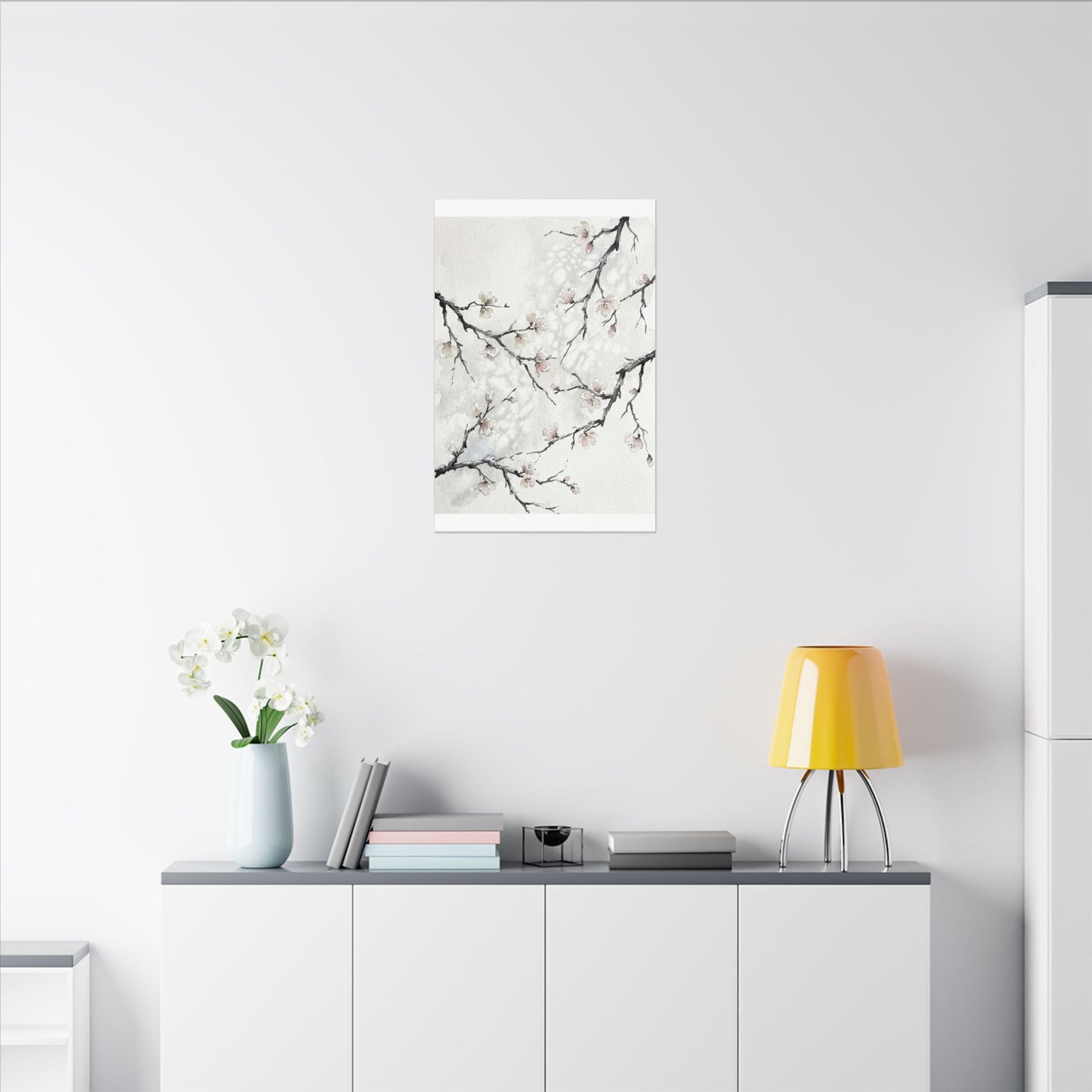 Cherry Blossom Canvas Art | Winter Japandi Watercolor Art
