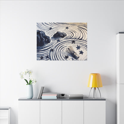 Zen Rock Garden in Golden Hour | Sumi E Canvas Art