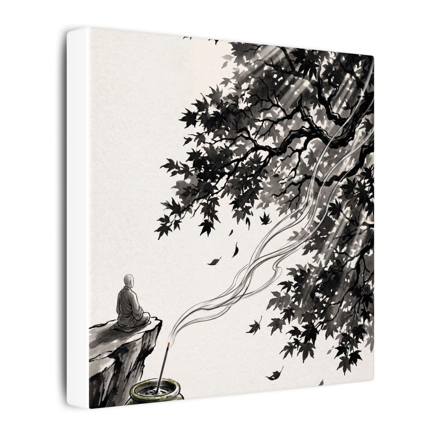 Serene Incense Smoke Canvas Art - Ukiyo E Inspired Zen