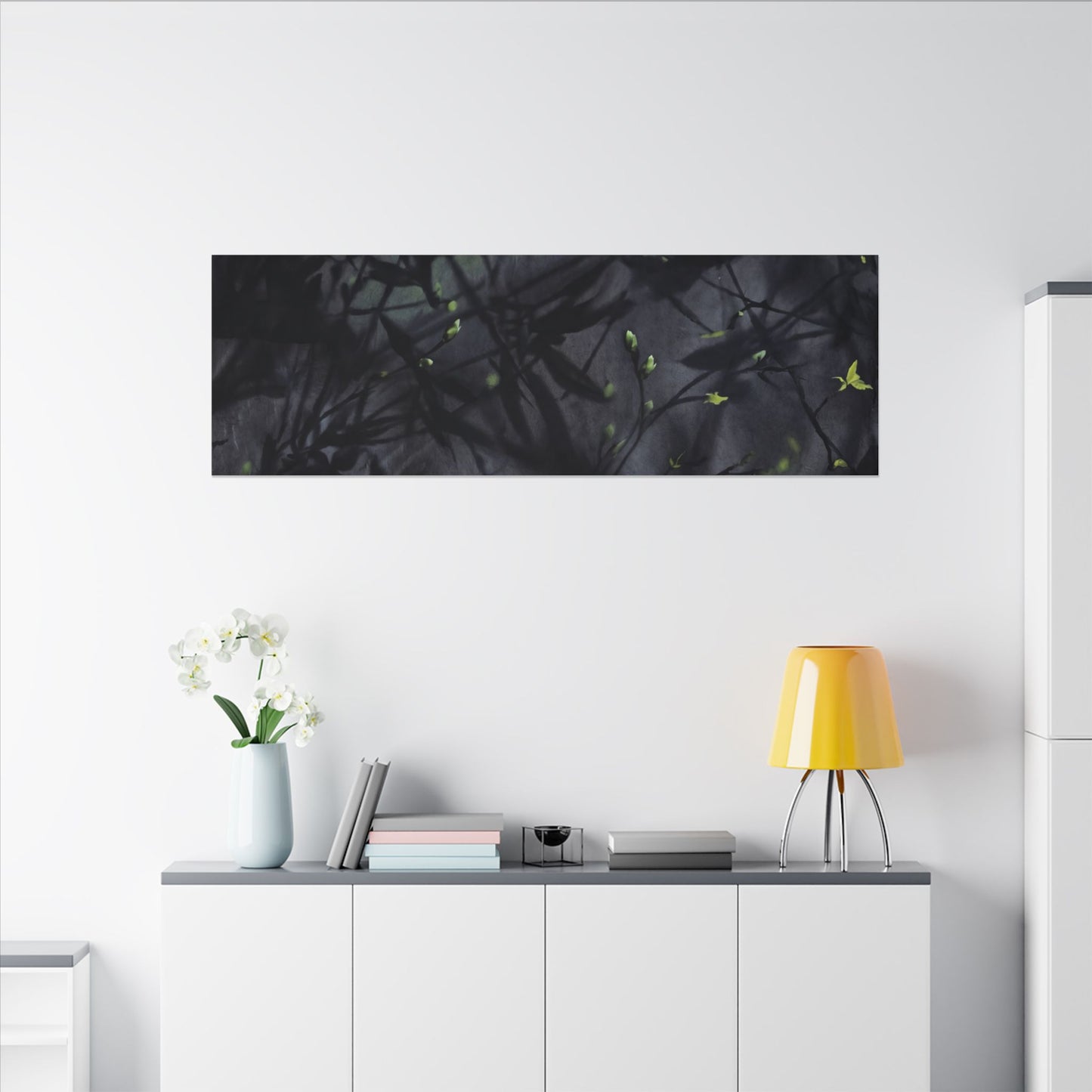 Shadow Play Spring Canvas Art | Dark Japandi Atmospheric Design