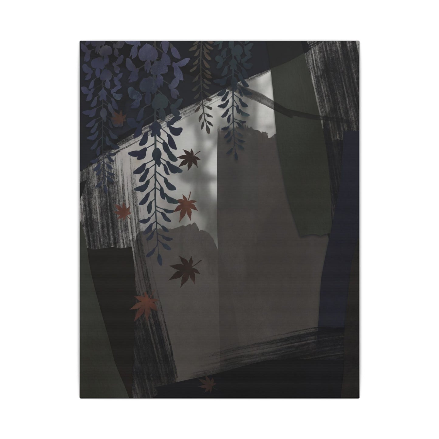 Wisteria Autumn Canvas Art | Dark Japandi Moody Design