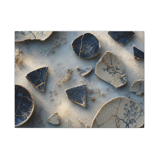Broken Pottery Canvas Art | Winter Kintsugi Gold Vein Art