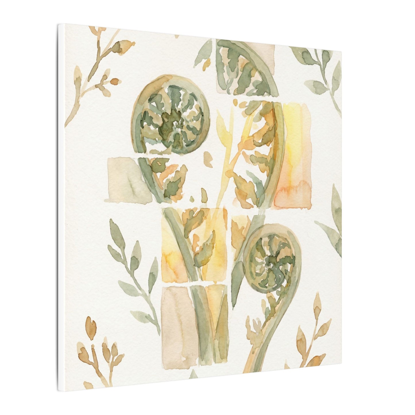 Earthy Fern Unfurling Canvas Art - Watercolor Japandi