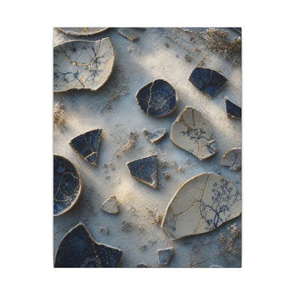 Broken Pottery Canvas Art | Winter Kintsugi Gold Vein Art