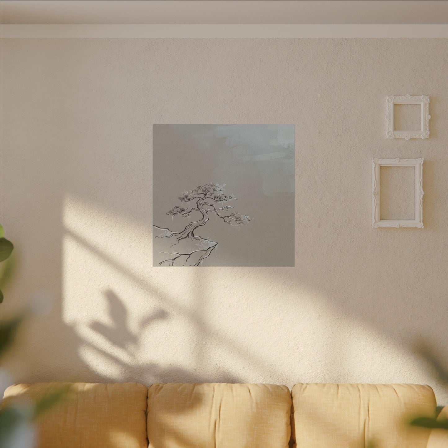 Pine Tree Minimal Line Canvas Art | Warm Japandi Art