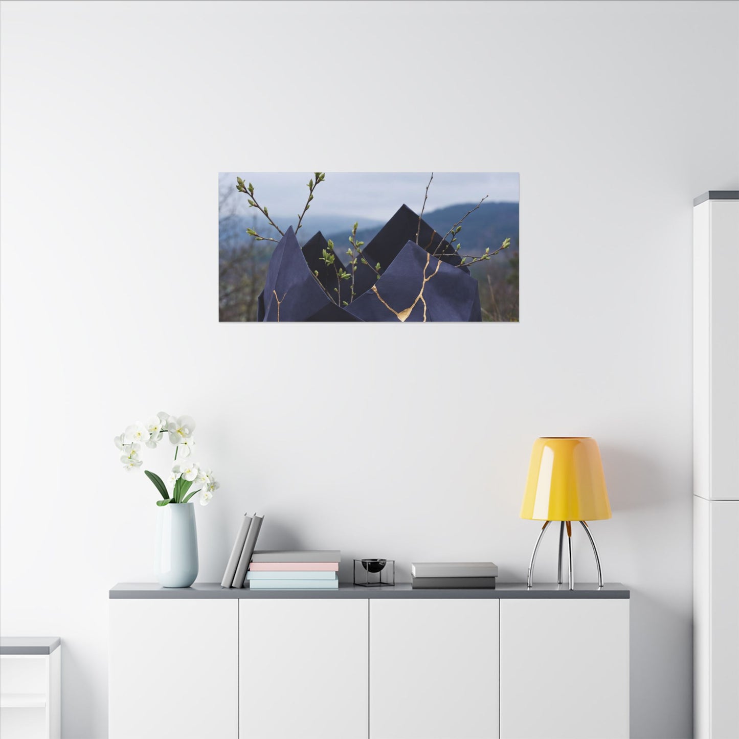 Paper Fold Canvas Art | Spring Kintsugi Gold Repair Art