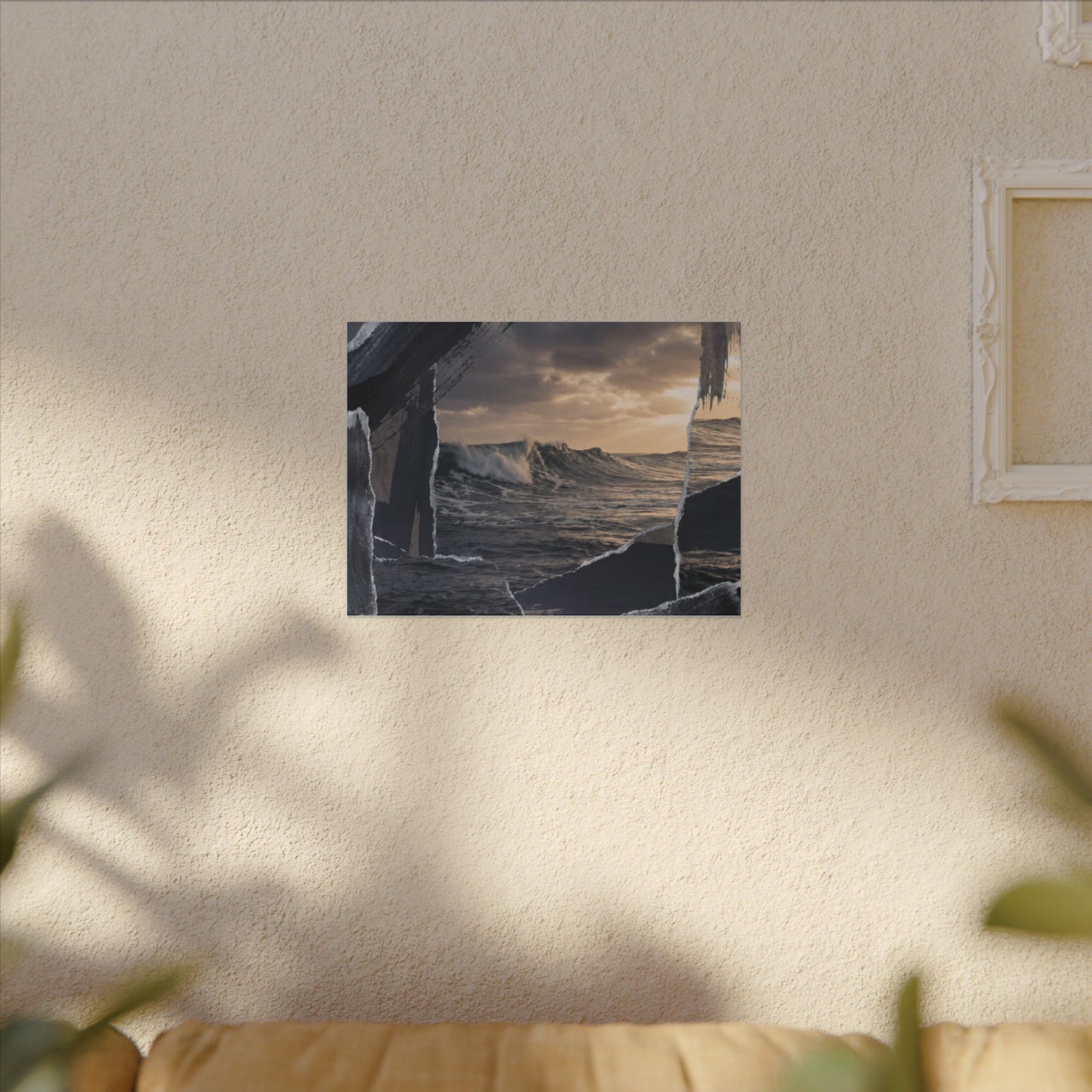 Fukinsei Ocean Wave Canvas Art - Dark Japandi Shadow Zen