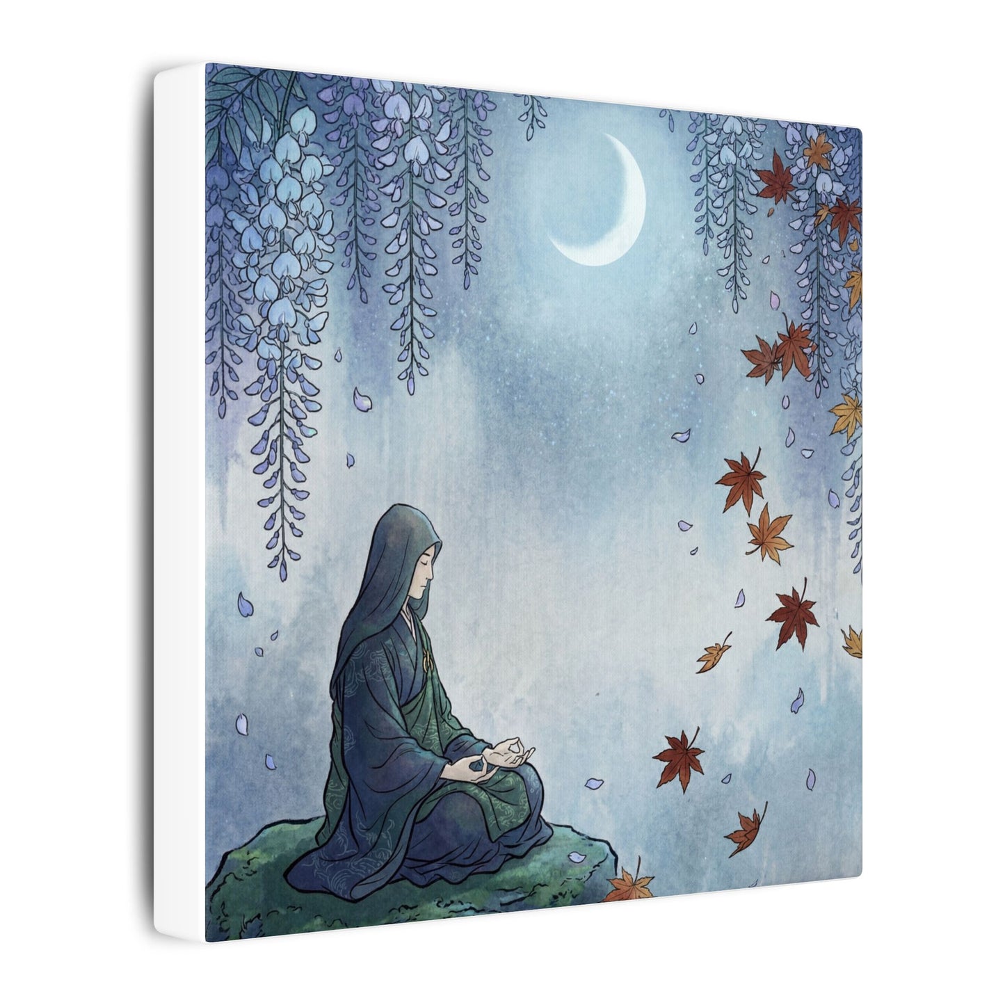 Zen Wisteria in Moonlight | Ukiyo E Inspired Canvas Art