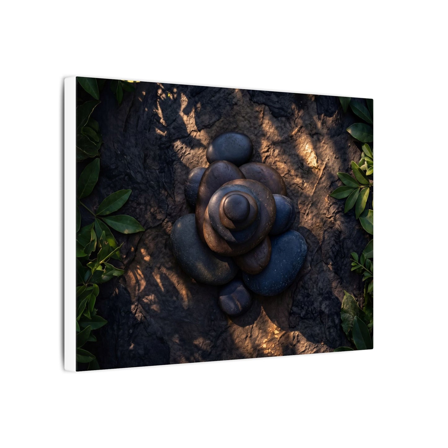Ma River Stones Canvas Art - Dark Japandi Dark Texture