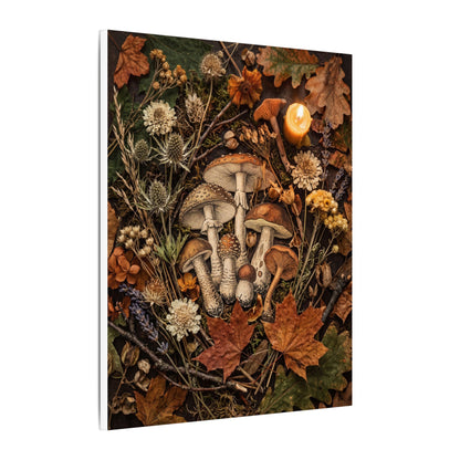 Autumn Dried Flowers Mushroom Illustration Canvas Art | Earthy Decor