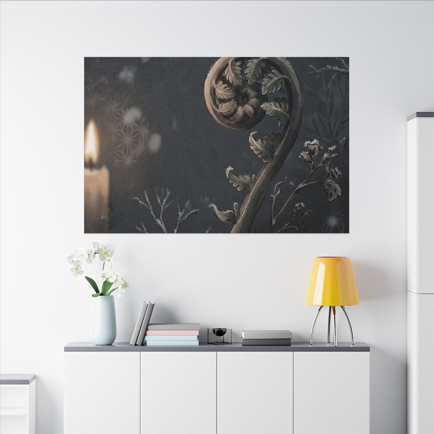 Candlelight Fern Unfurling Canvas Art - Japandi Ma