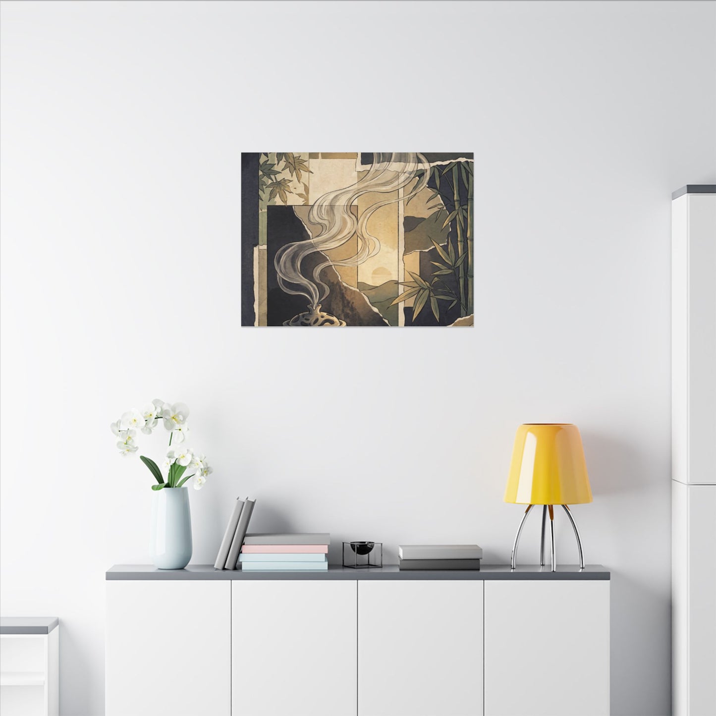 Tranquil Incense Smoke Canvas Art - Ukiyo E Inspired Zen