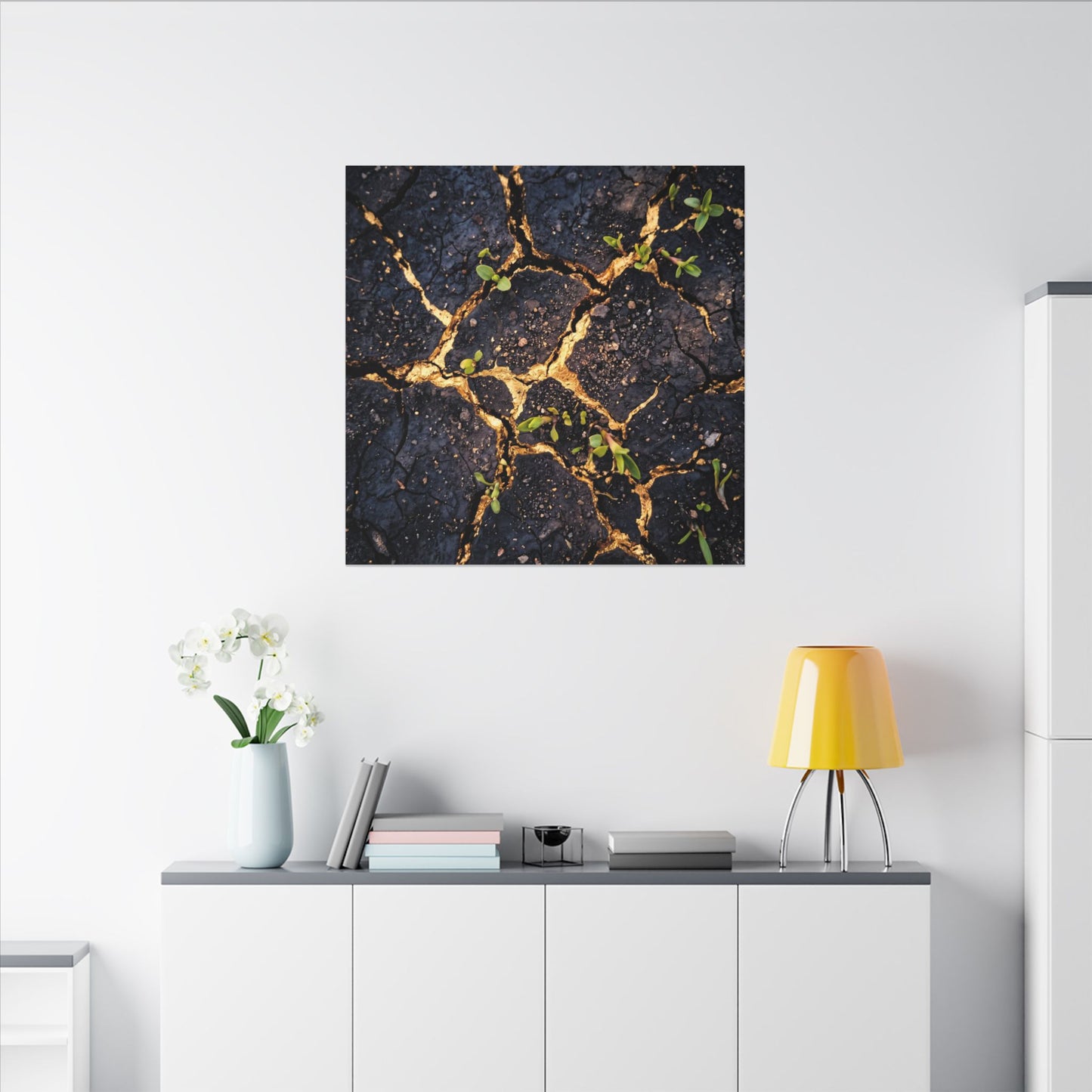 Spring Cracked Earth Crackle Gold Canvas Art | Healing Decor