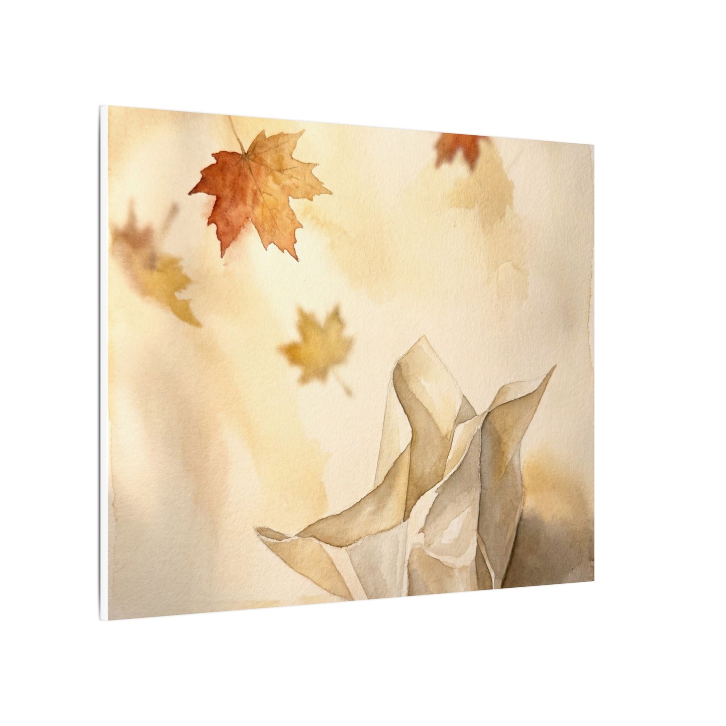 Japandi Paper Fold in Golden Hour | Watercolor Canvas Art